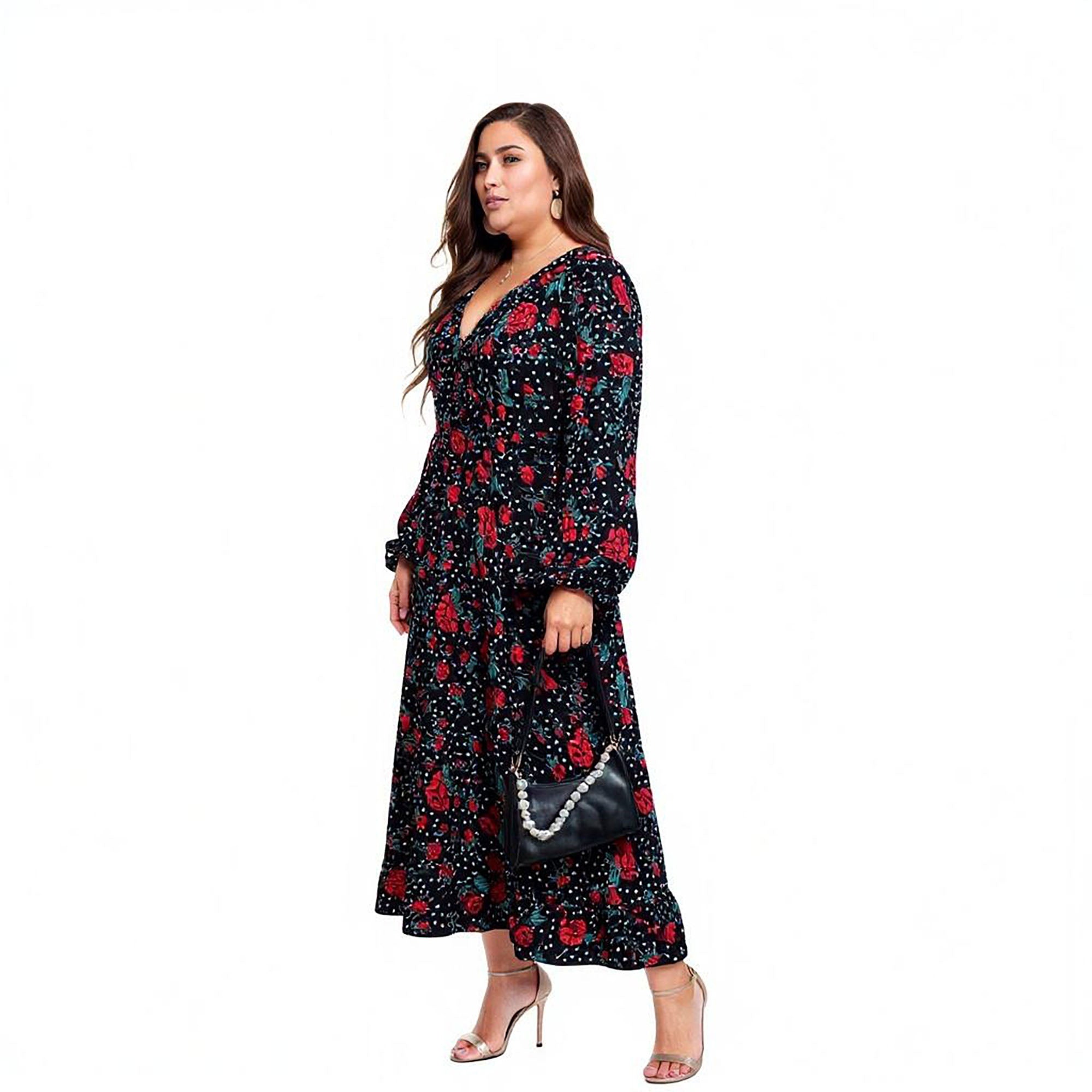 Anna-Kaci Women's Paisley Print Long Sleeve Midi Dress with Round Neckline and Adjustable Waist Tie
