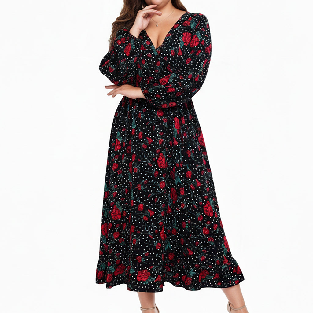Anna-Kaci Women's Paisley Print Long Sleeve Midi Dress with Round Neckline and Adjustable Waist Tie