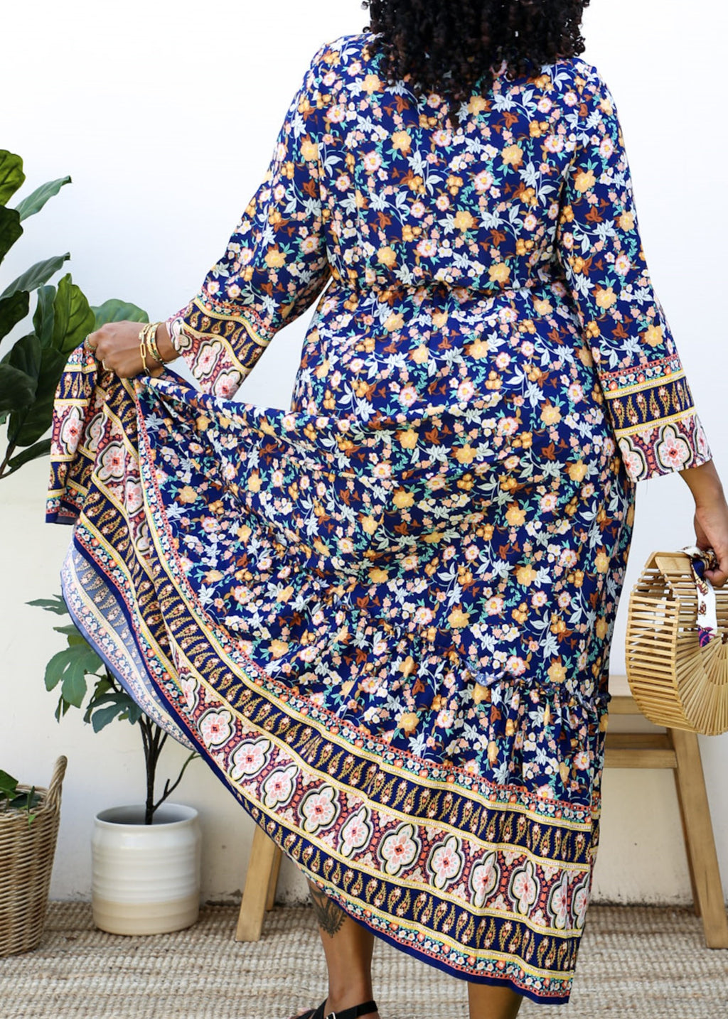 Plus Size Boho Floral Empire Waist Paisley Print Maxi Dress