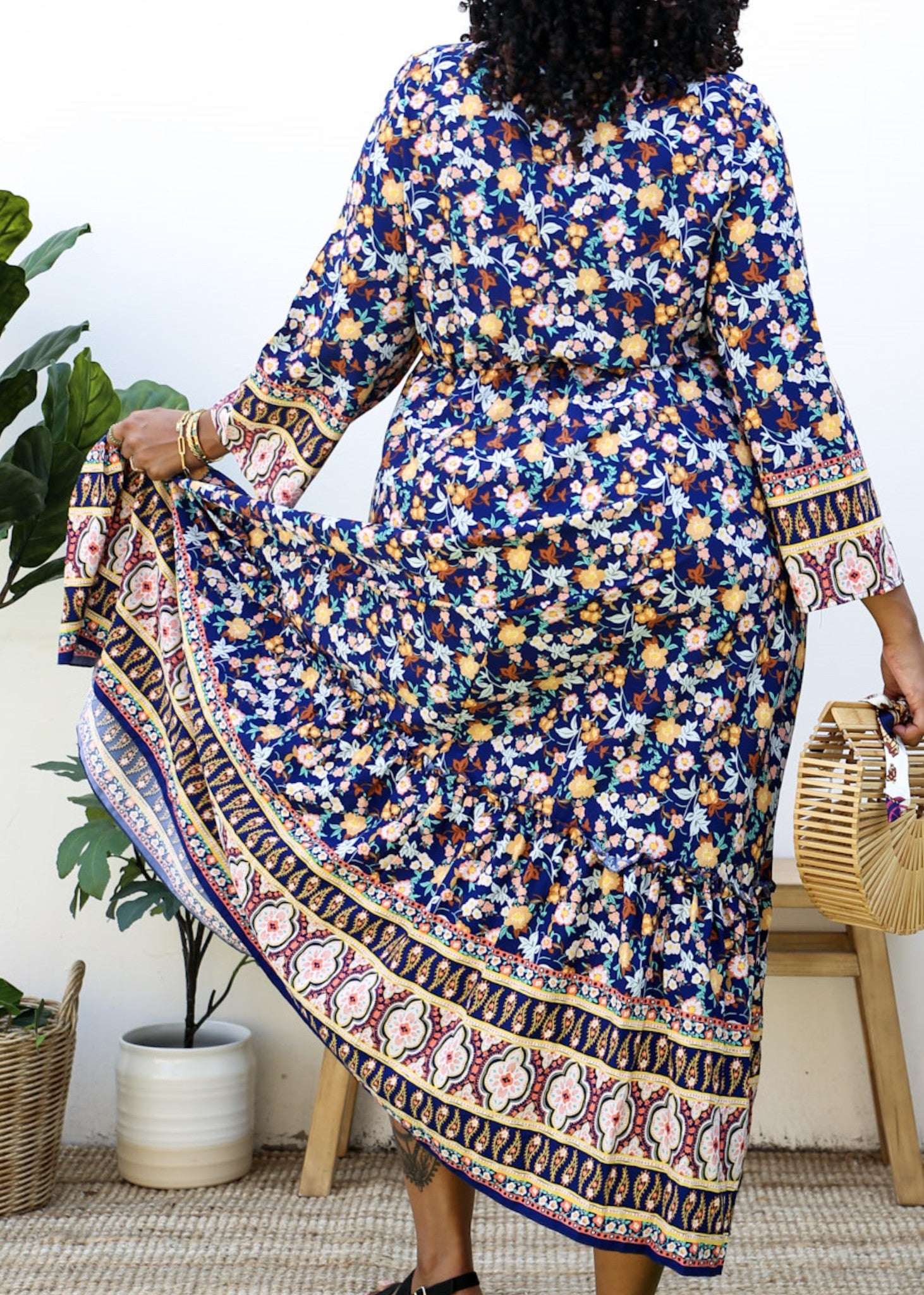 Plus Size Boho Floral Empire Waist Paisley Print Maxi Dress