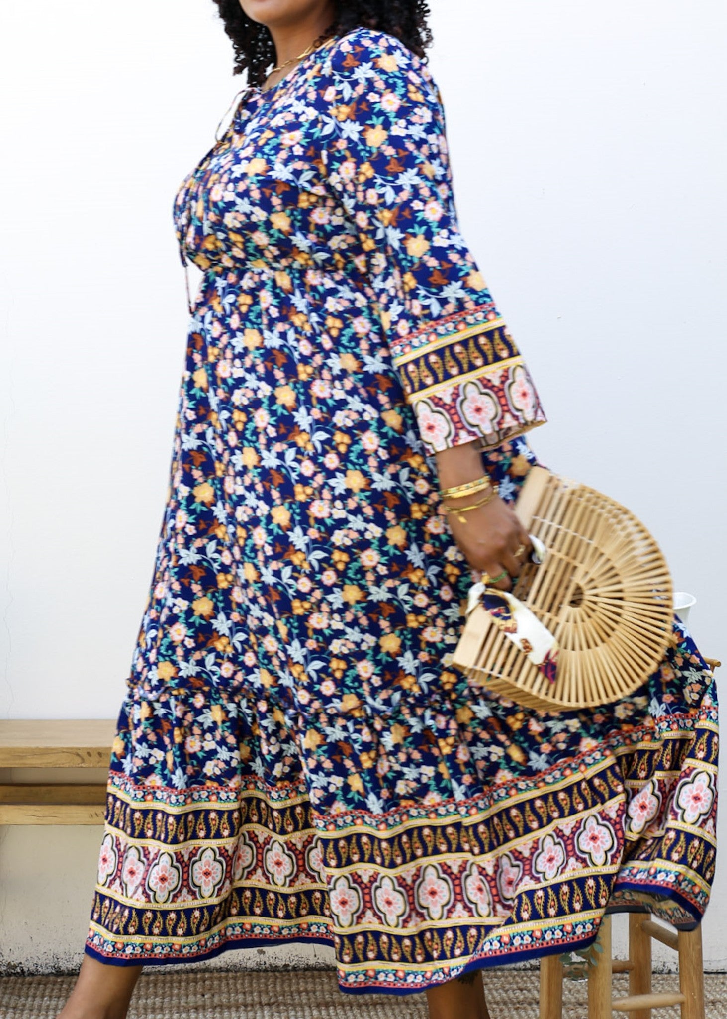 Plus Size Boho Floral Empire Waist Paisley Print Maxi Dress