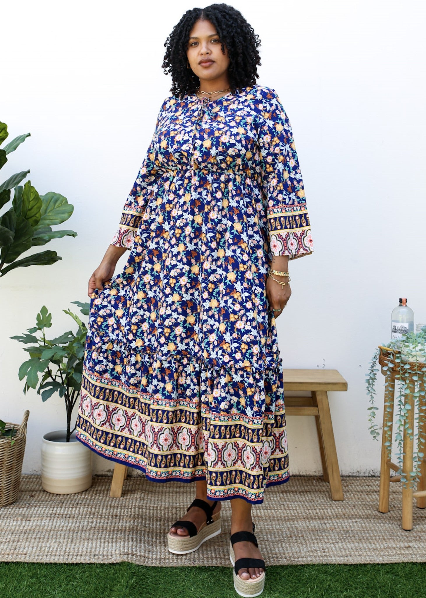 Plus Size Boho Floral Empire Waist Paisley Print Maxi Dress – Anna-Kaci