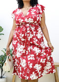 Vestido largo cruzado con estampado floral tropical y mangas con volantes en talla grande 