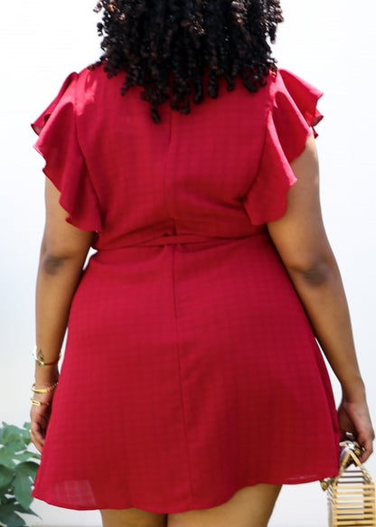 Vestido de fiesta de talla grande de color liso con mangas con volantes 