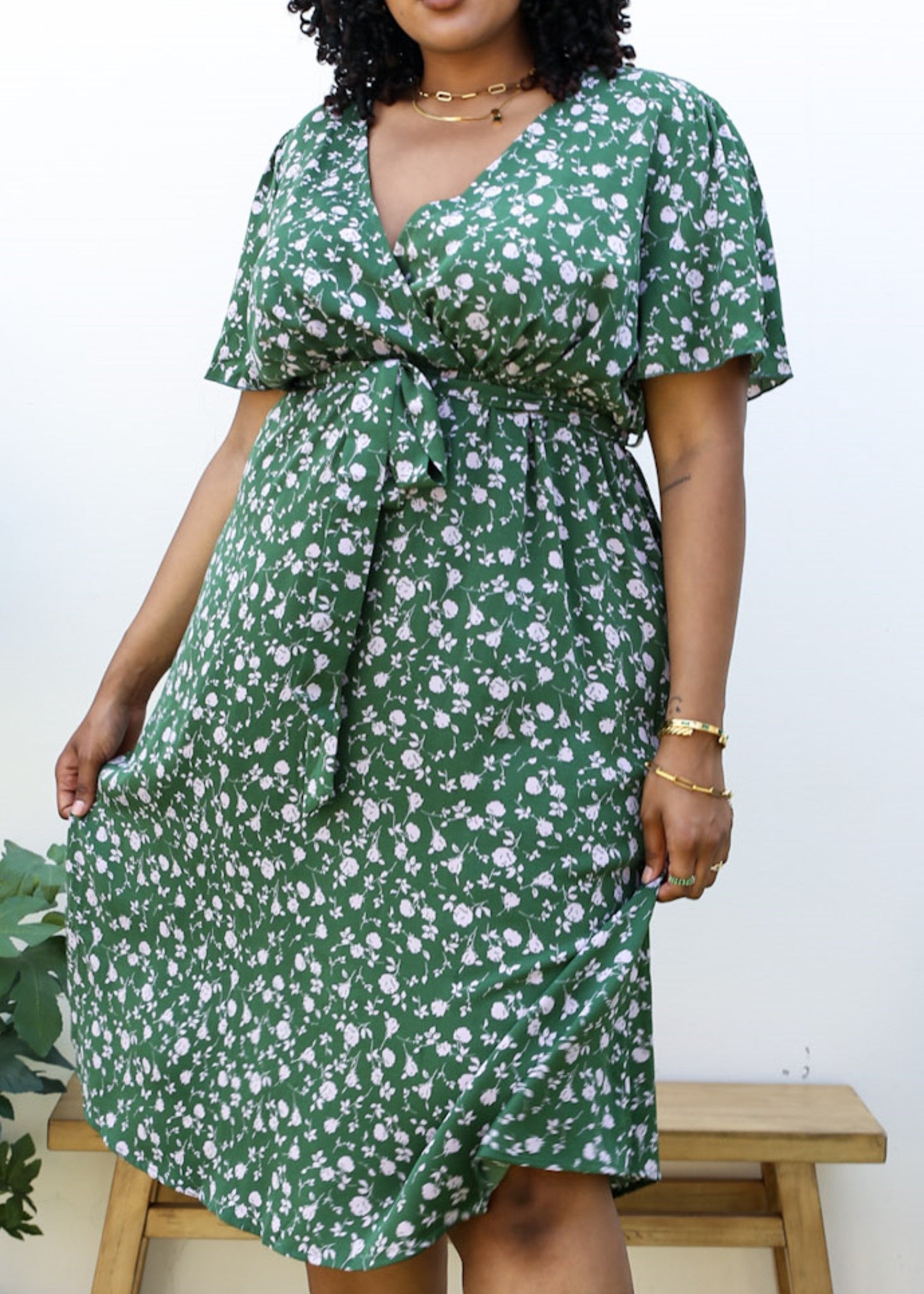 green emerald velvet dress Plus Size Wrap Style Pleated Blazer Dress in Green main image 1