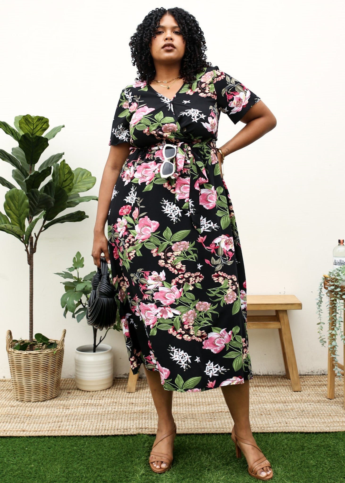 anna-kaci Plus Size Tropical Floral Print Maxi Wrap Dress With