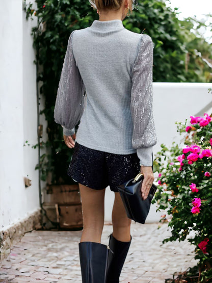Contrast Sequin Sleeve Sweater