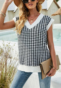 V-Neck Knit Houndstooth Tunic Sweater Vest