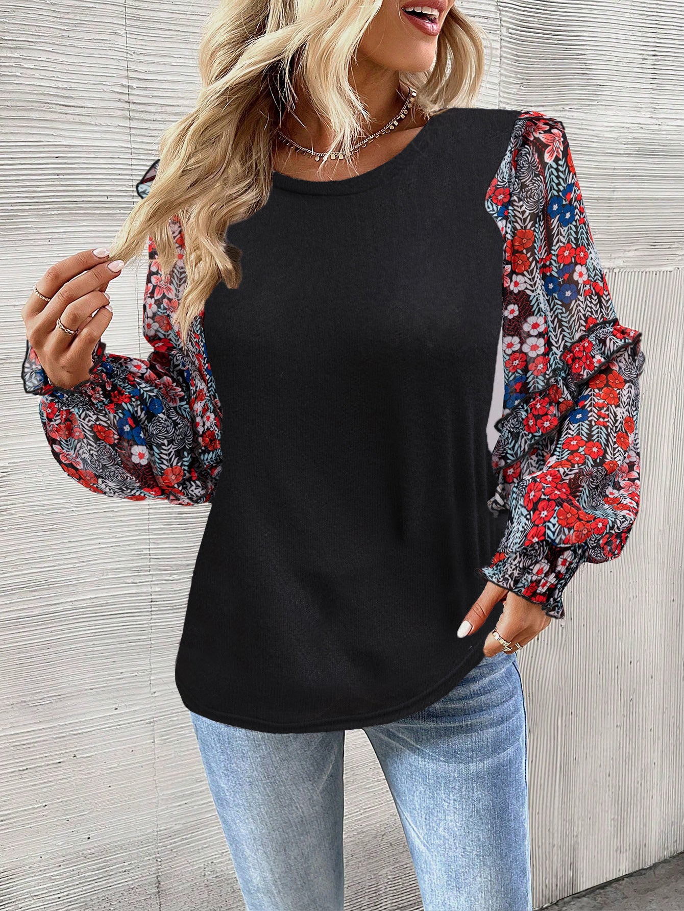Leopard Bishop Sleeve Sweater