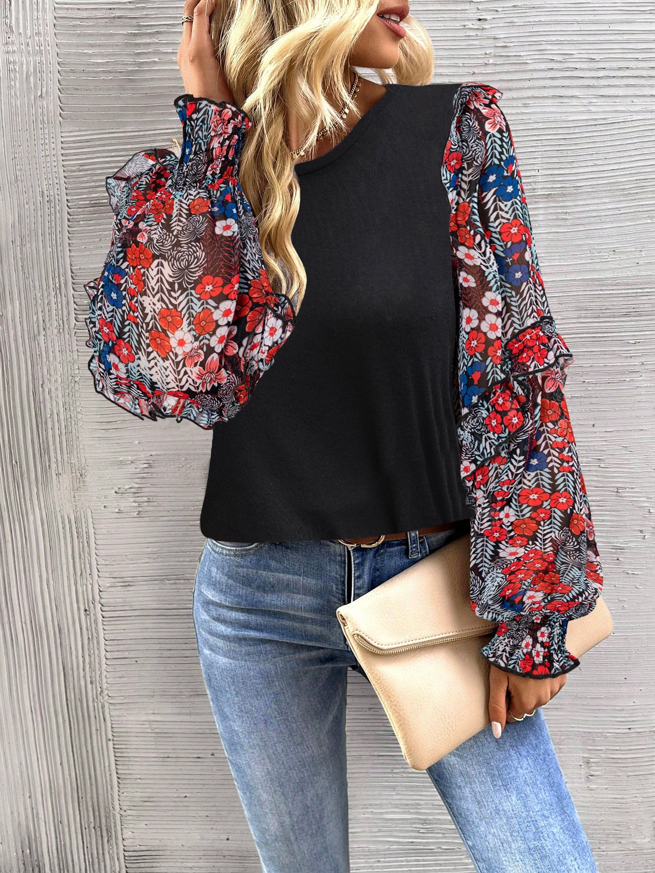 Leopard Bishop Sleeve Sweater
