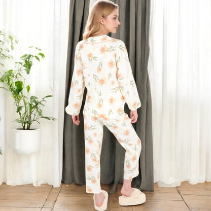 Anna-Kaci Women's Floral Print 2-Piece Pajama Set with Long Sleeve Button-Up Top and Relaxed Fit Pants