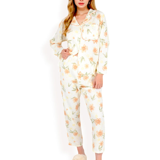 Anna-Kaci Women's Floral Print 2-Piece Pajama Set with Long Sleeve Button-Up Top and Relaxed Fit Pants