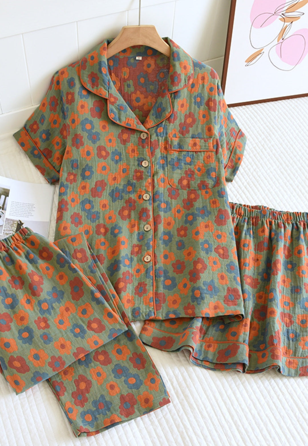Fall Floral Pajama Three Piece Set