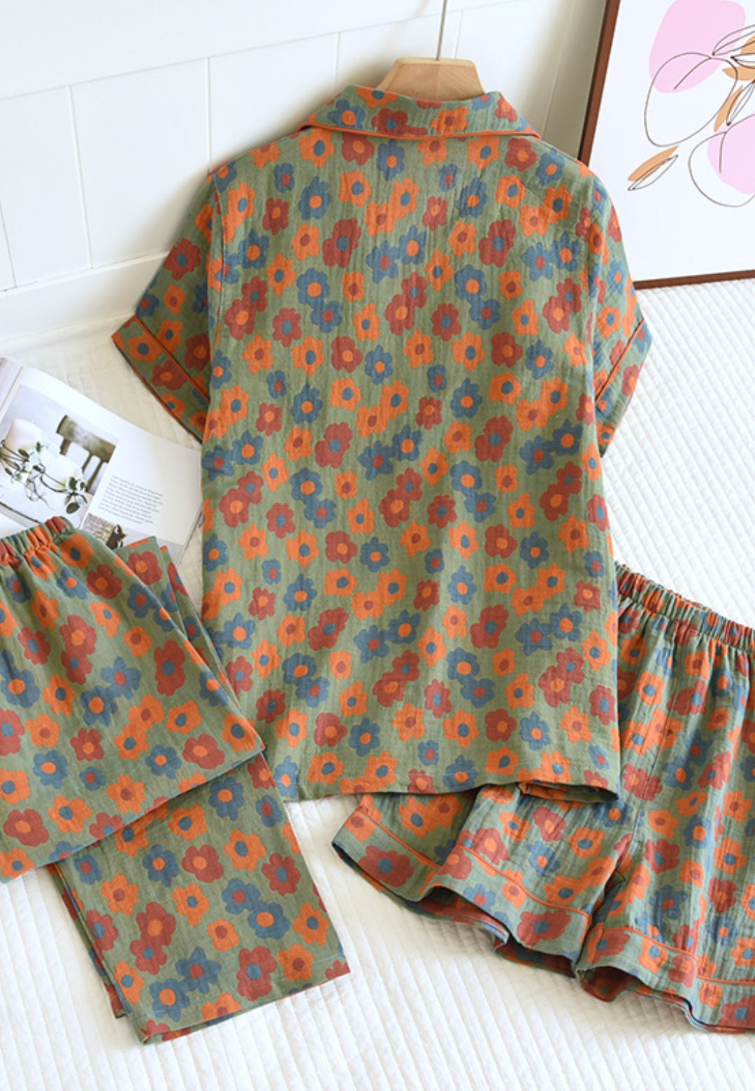 Fall Floral Pajama Three Piece Set