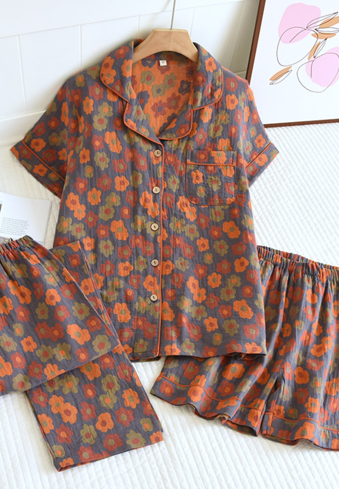 Fall Floral Pajama Three Piece Set