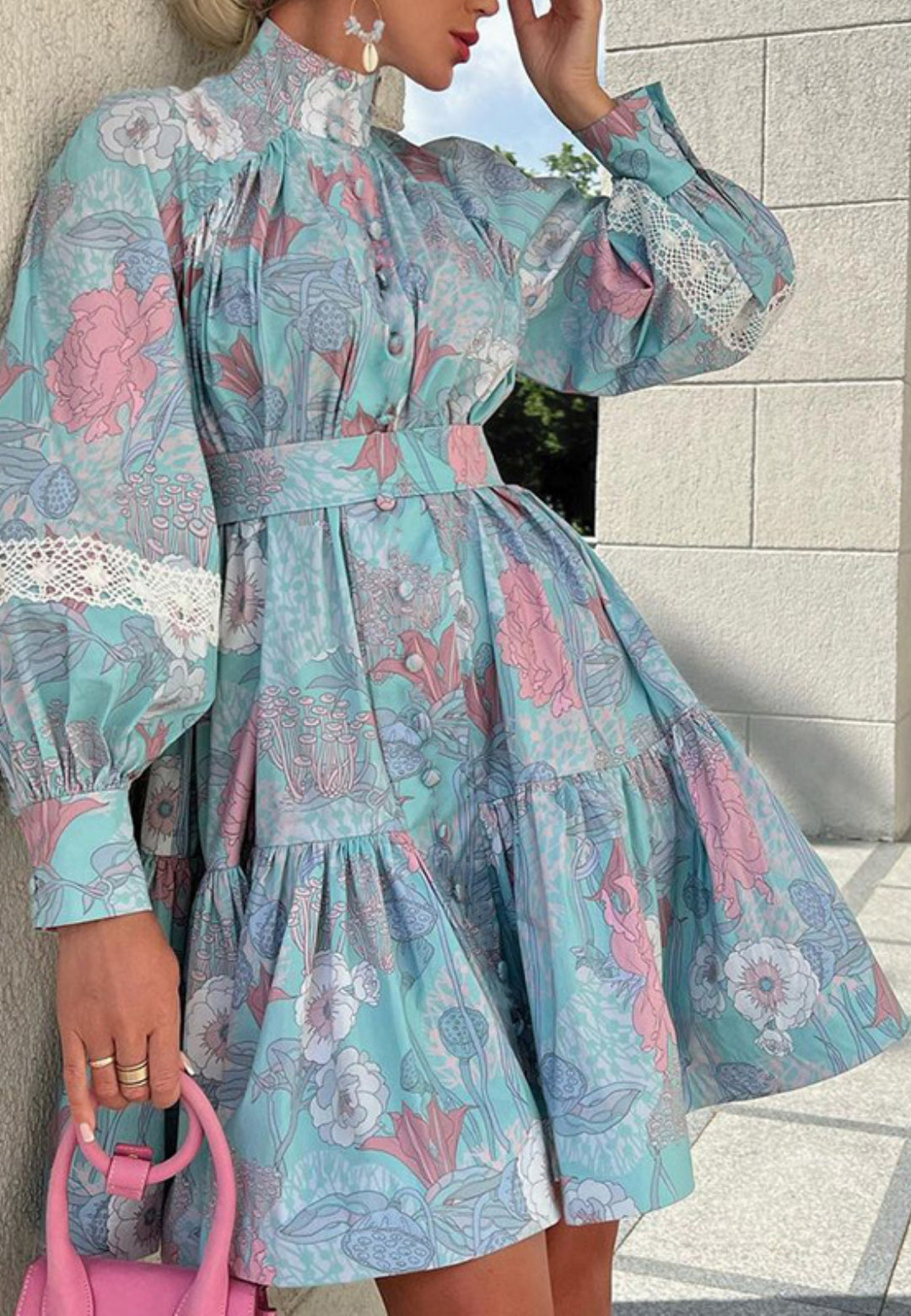 High Neck Bishop Sleeve Dress