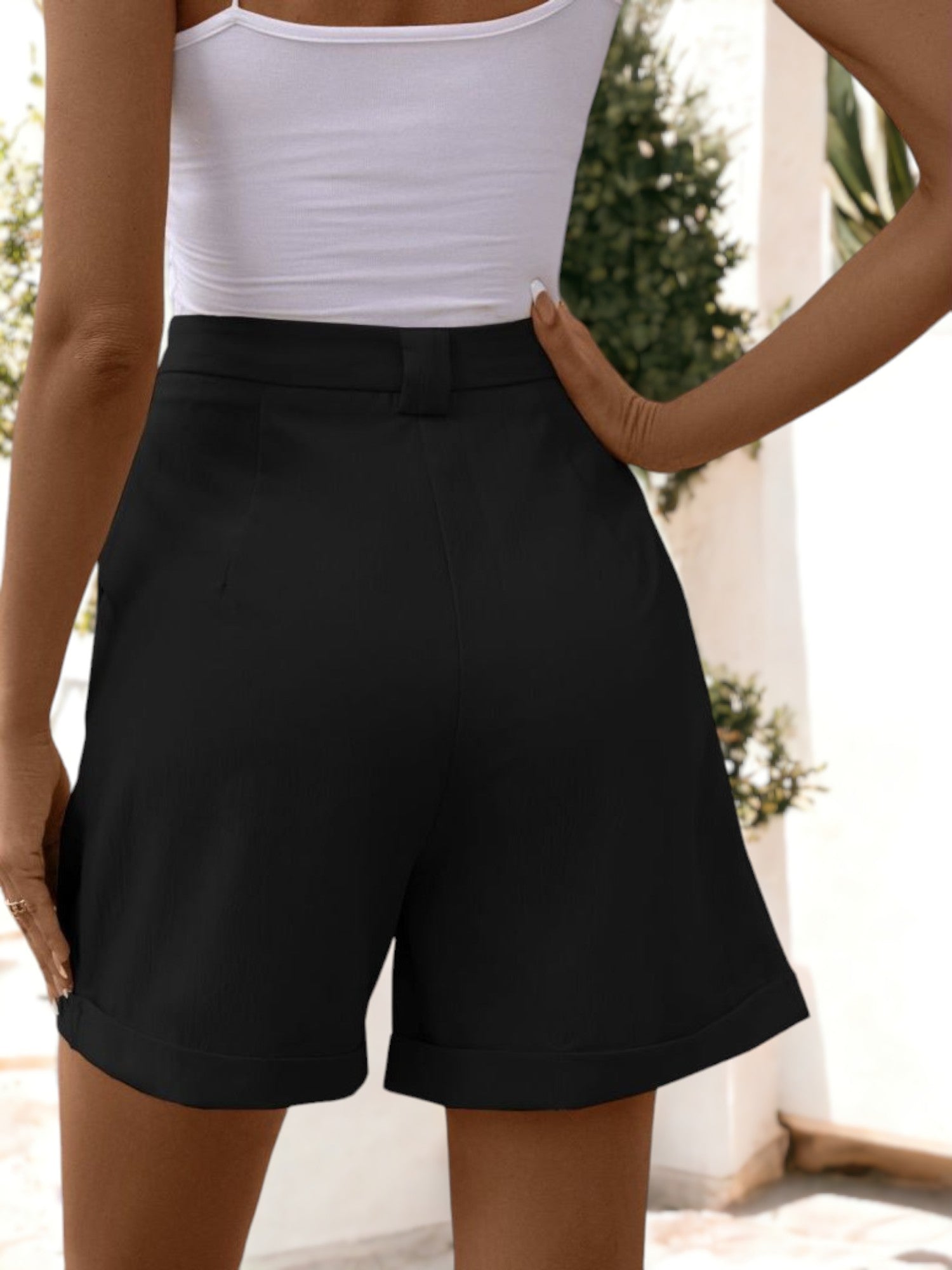Pantalones cortos plisados ​​informales de cintura alta para mujer