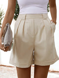 Pantalones cortos plisados ​​informales de cintura alta para mujer