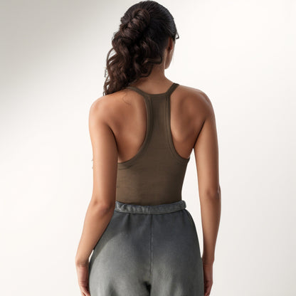 Anna-Kaci Active Women's Deep V-Neck Ribbed Knit Tank Top with Slim Fit and Adjustable Strap Detail