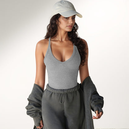 Anna-Kaci Active Women's Ribbed Knit Deep V Neck Tank Top with Seamless Design and Stretch Fit