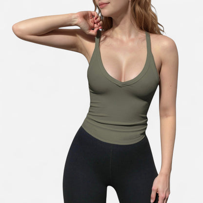 Anna-Kaci Active Women's Ribbed Knit Deep V Neck Tank Top with Seamless Design and Stretch Fit