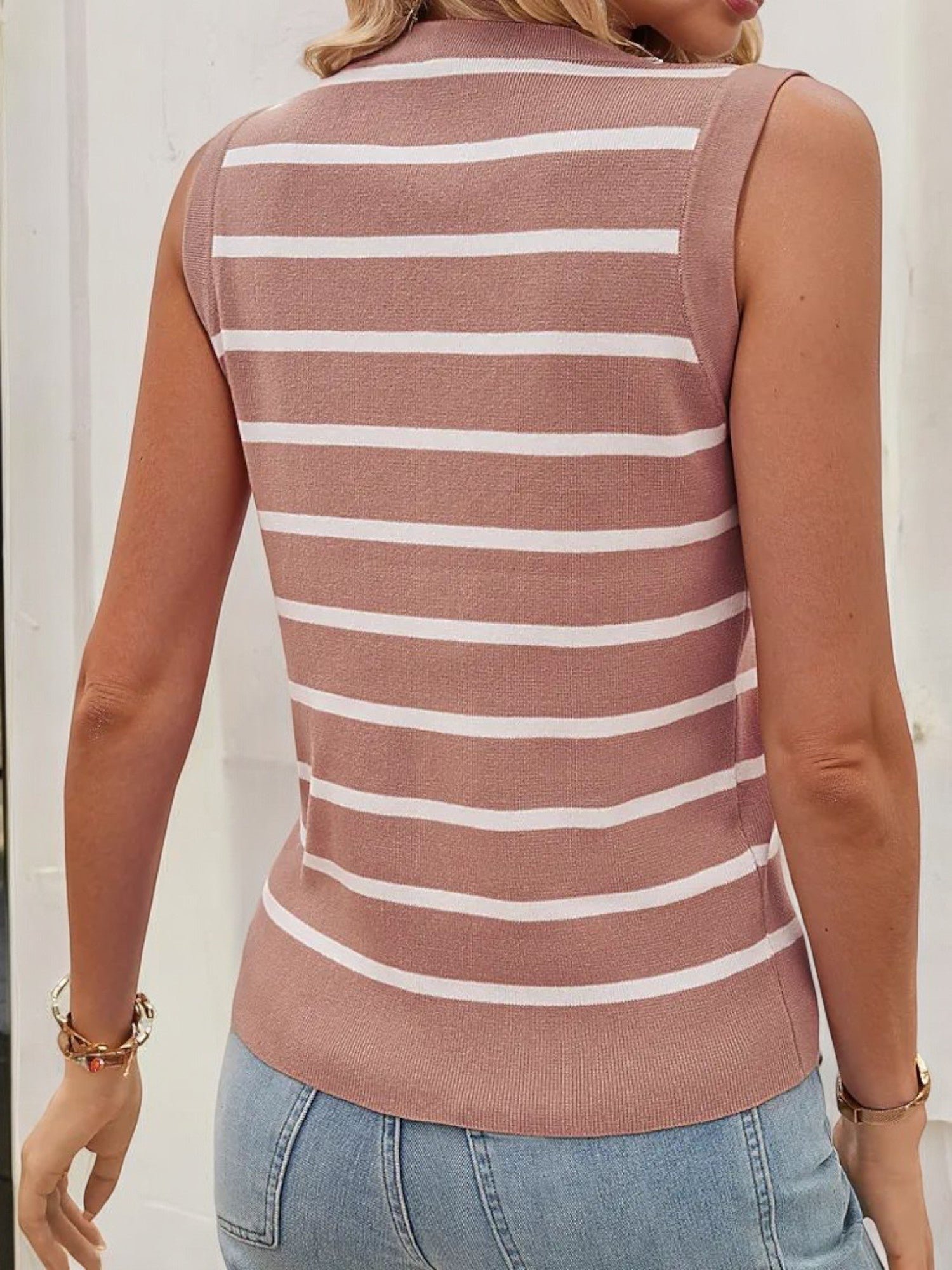 Anna-Kaci Women's Striped Button-Down Sleeveless Sweater Vest with V-Neckline