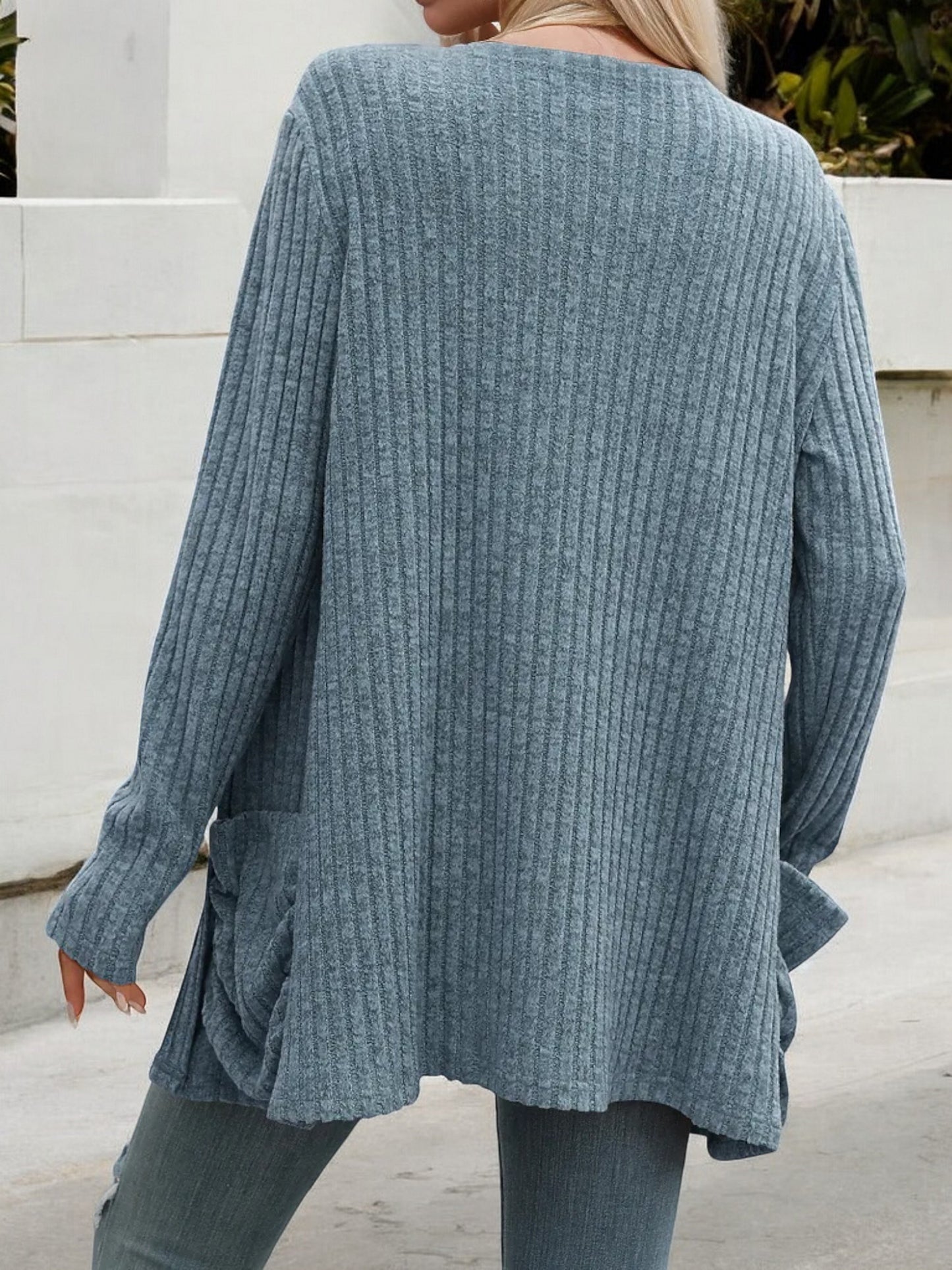 Anna-Kaci Women's Long Sleeve Open Front Cardigan with Ribbed Texture and Side Pockets