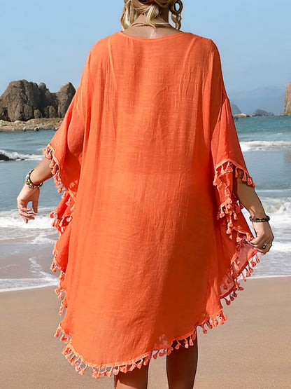 Anna-Kaci Women's Beach Cover-Up with Crochet Detailing and Tassel Trim