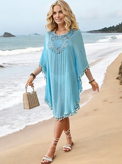 Anna-Kaci Women's Beach Cover-Up with Crochet Detailing and Tassel Trim