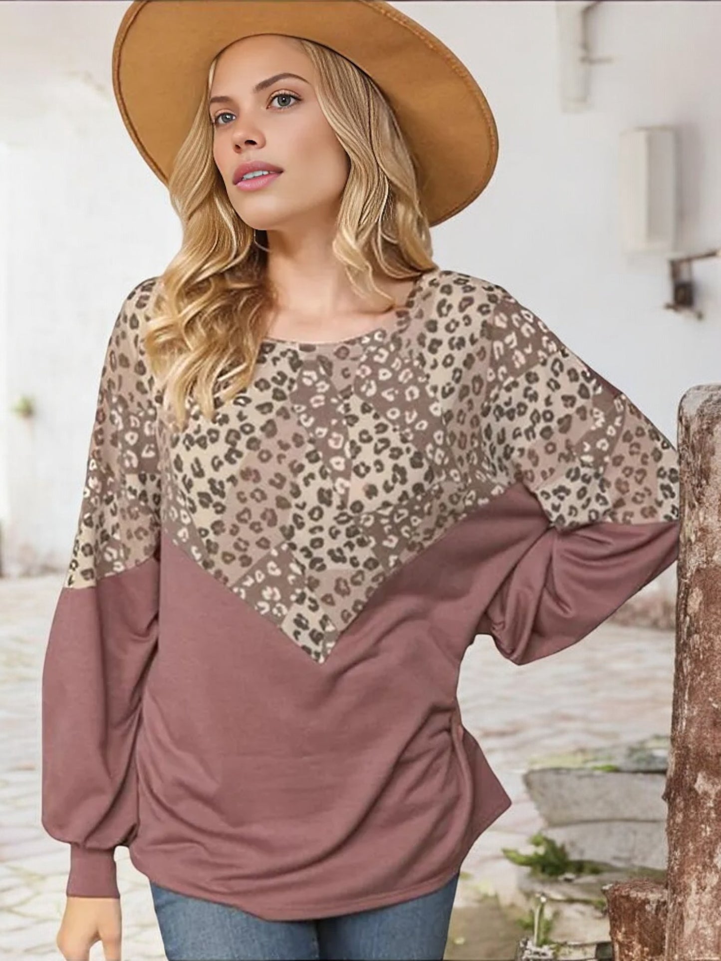 Anna-Kaci Women's Long Sleeve Leopard Print Chevron Color Block Tunic Top