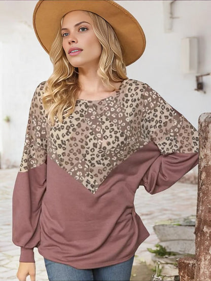 Anna-Kaci Women's Long Sleeve Leopard Print Chevron Color Block Tunic Top