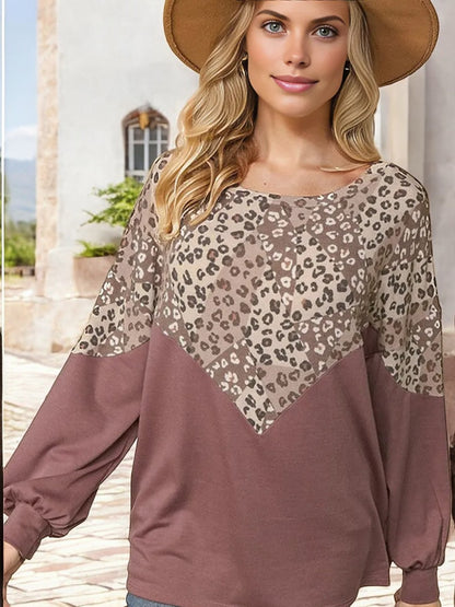 Anna-Kaci Women's Long Sleeve Leopard Print Chevron Color Block Tunic Top
