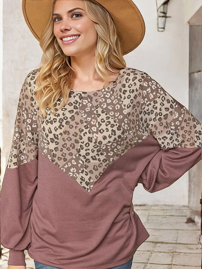 Anna-Kaci Women's Long Sleeve Leopard Print Chevron Color Block Tunic Top