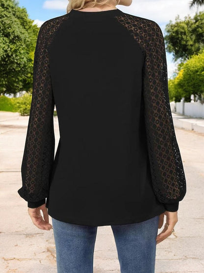 Anna-Kaci Women's Pleated Top with Lace Raglan Sleeves and Casual Fit