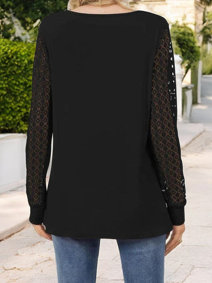 Anna-Kaci Women's Keyhole Cutout Top with Lace Sleeves and Relaxed Fit