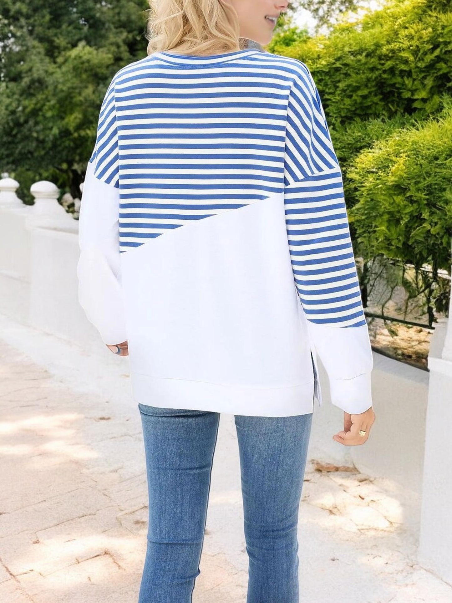 Anna-Kaci Women's Striped Colorblock Long Sleeve Pullover with Crew Neck