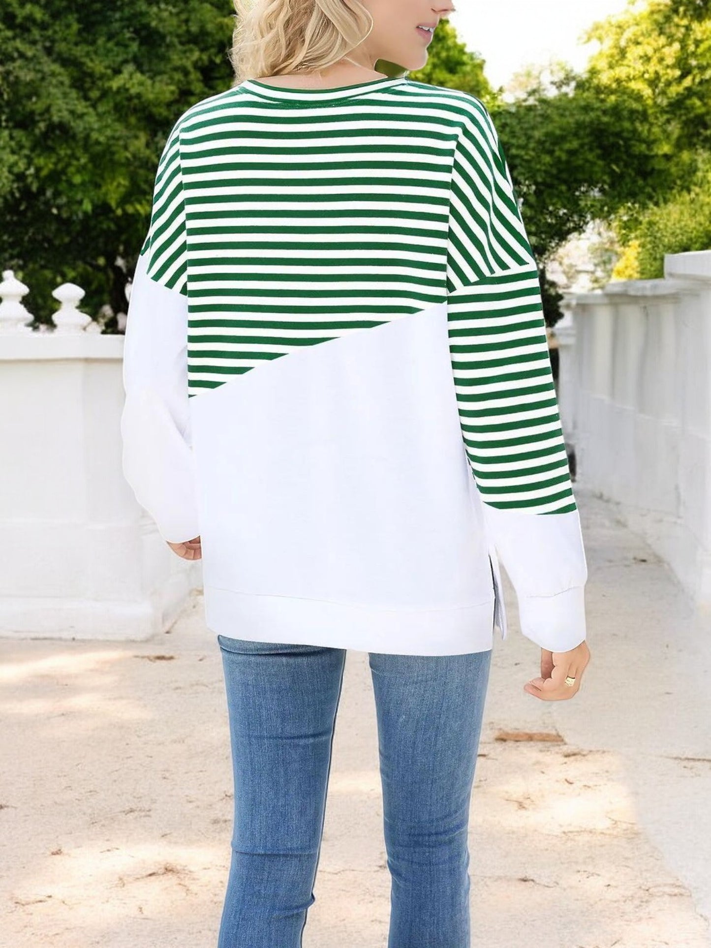 Anna-Kaci Women's Striped Colorblock Long Sleeve Pullover with Crew Neck