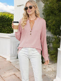 Anna-Kaci Women's Long Sleeve Henley Top with Ribbed Texture and Button Detail