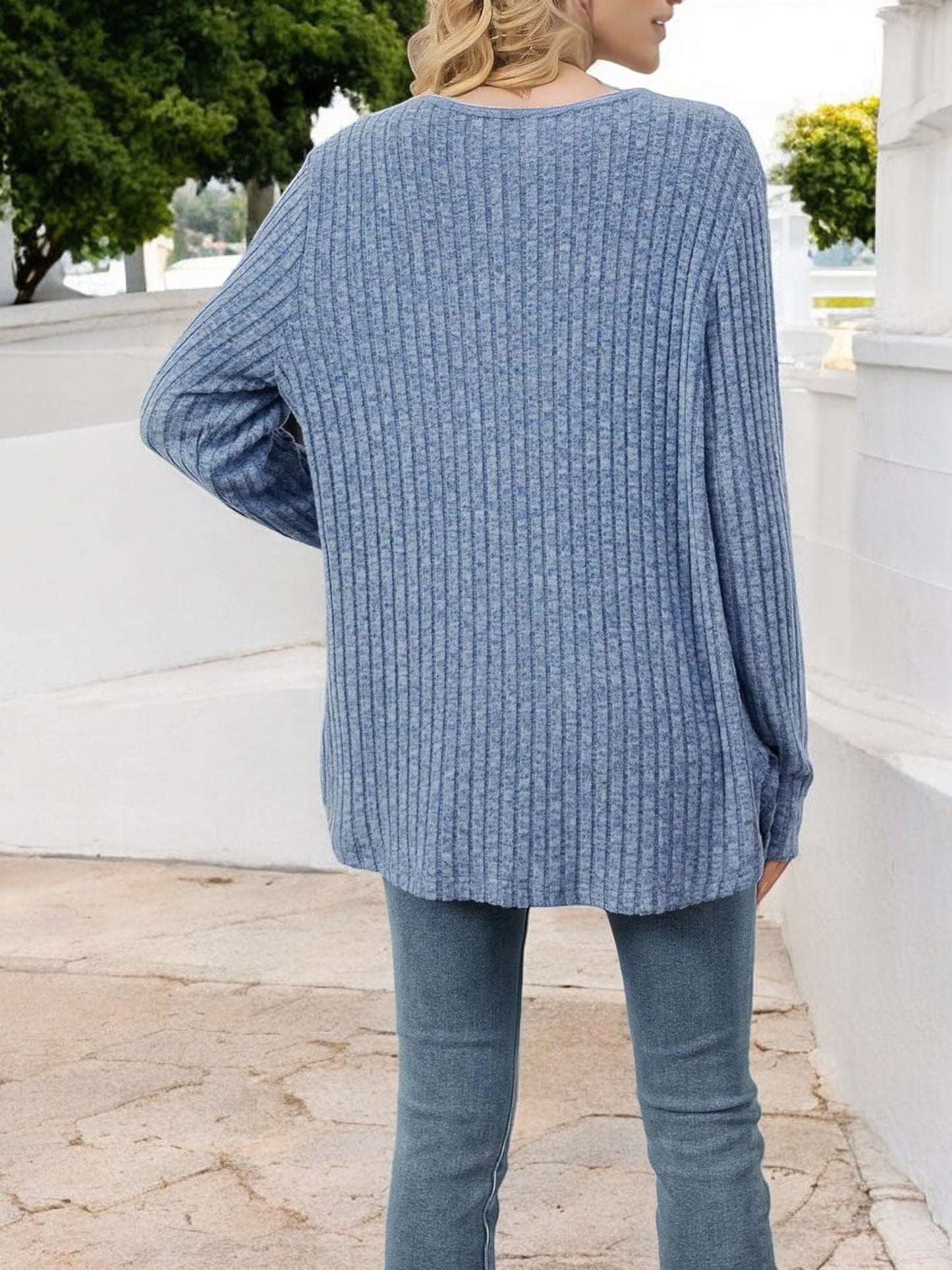 Anna-Kaci Women's Ribbed Button-Down Cardigan with Front Tie and V-Neck