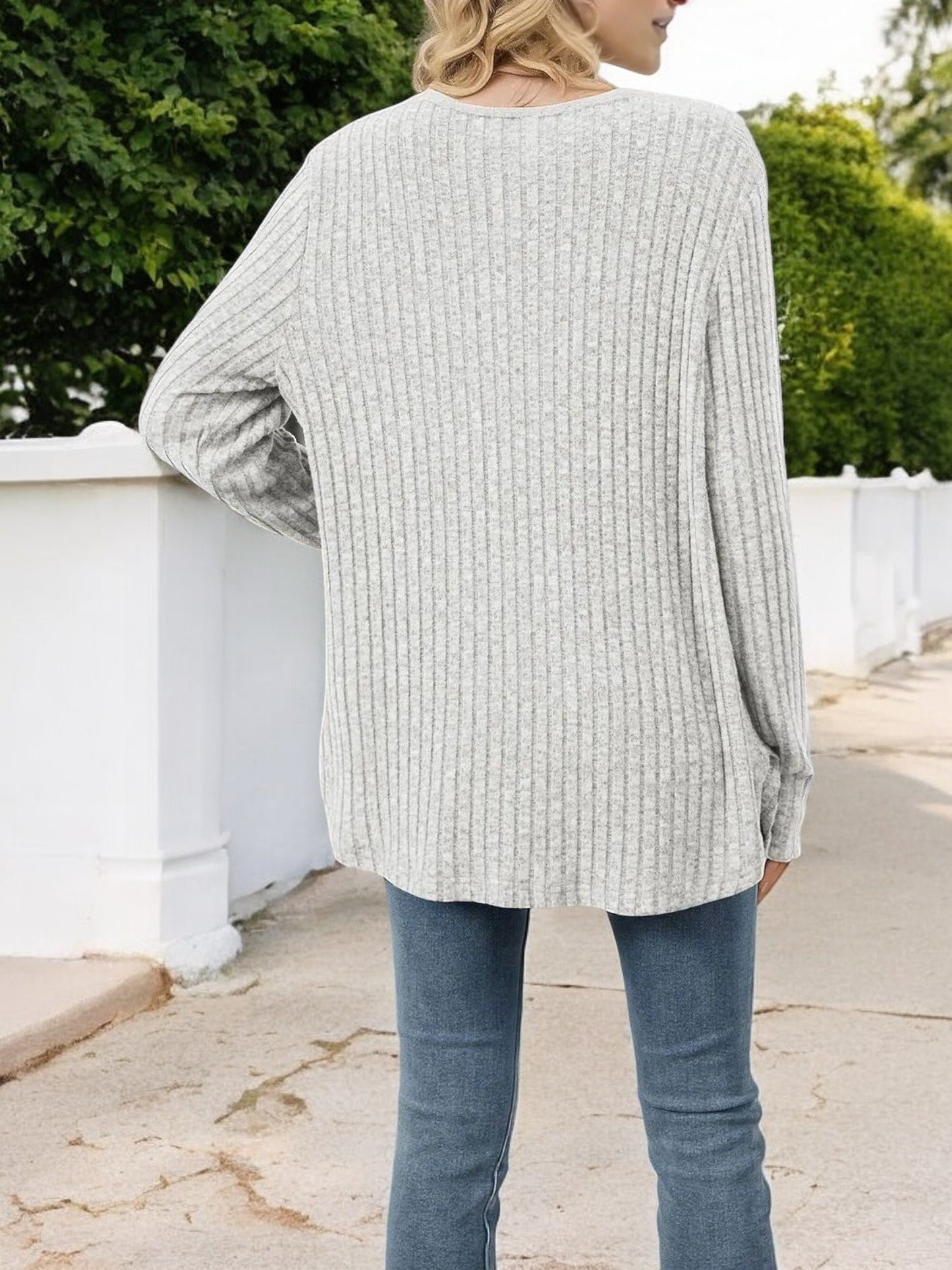 Anna-Kaci Women's Ribbed Button-Down Cardigan with Front Tie and V-Neck