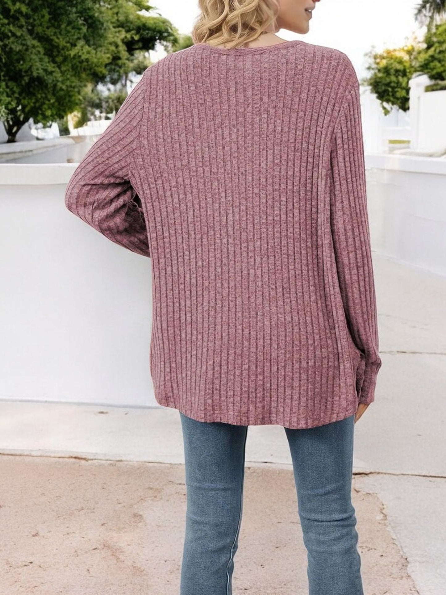 Anna-Kaci Women's Ribbed Button-Down Cardigan with Front Tie and V-Neck