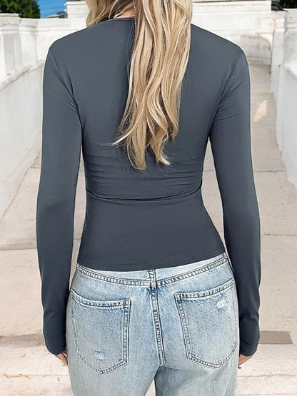 Anna-Kaci Women's Long Sleeve V-Neck Top with Slim Fit Design