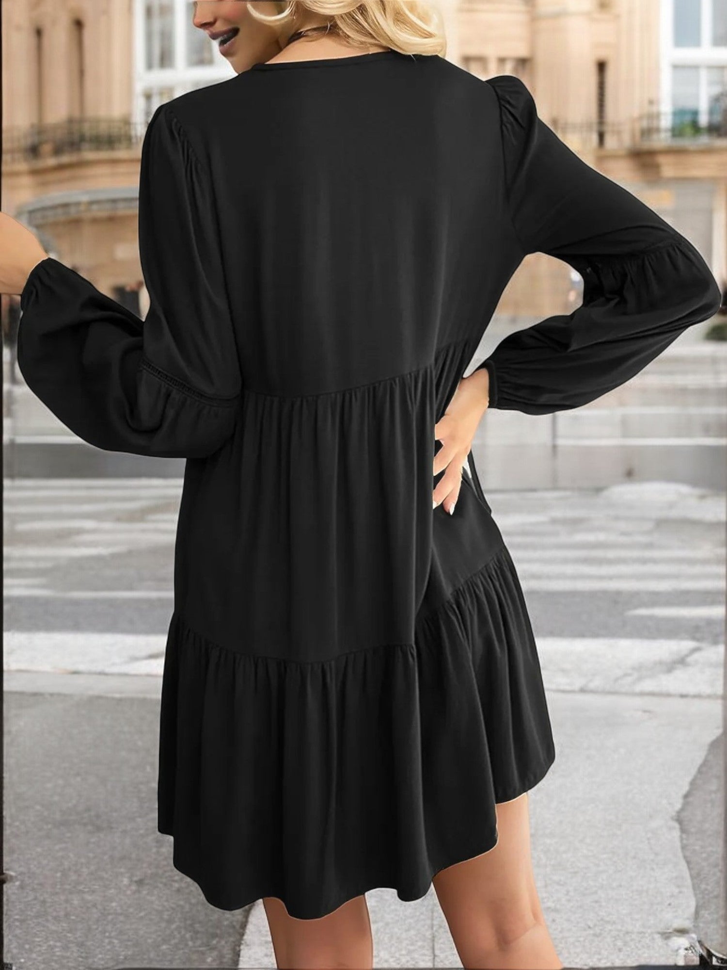 Anna-Kaci Women's Long Sleeve Button-Down Babydoll Dress with Tiered S