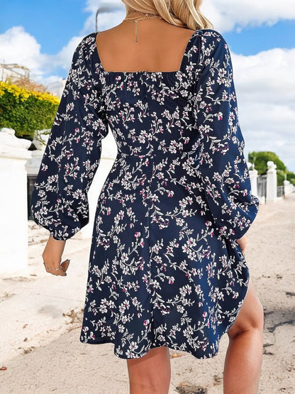 Anna-Kaci Women's Floral Long Sleeve Dress with Sweetheart Neckline and Tie Detail