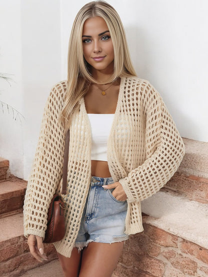 Anna-Kaci Women's Open Knit Cardigan with Long Sleeves and Relaxed Fit