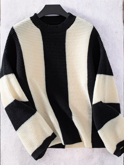 Anna-Kaci Women's Bold Striped Knit Sweater with Wide Sleeves and Crew Neck