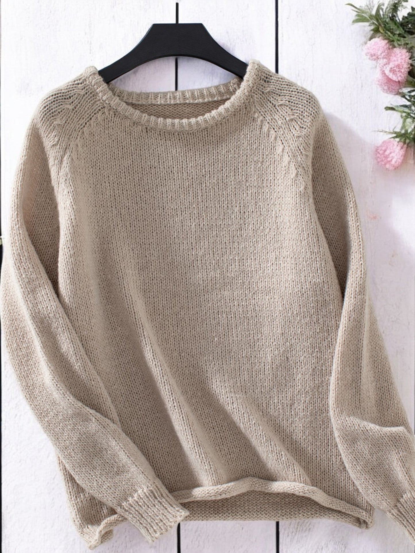 Anna-Kaci Women's Crew Neck Pullover Sweater with Ribbed Details
