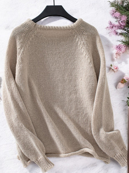 Anna-Kaci Women's Crew Neck Pullover Sweater with Ribbed Details