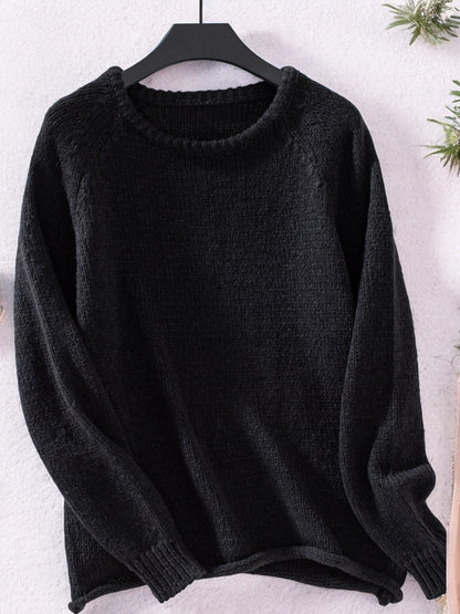 Anna-Kaci Women's Crew Neck Pullover Sweater with Ribbed Details