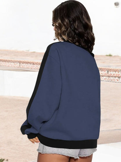 Women's Contrast Trim Crewneck Sweatshirt with Long Sleeves and Relaxed Fit